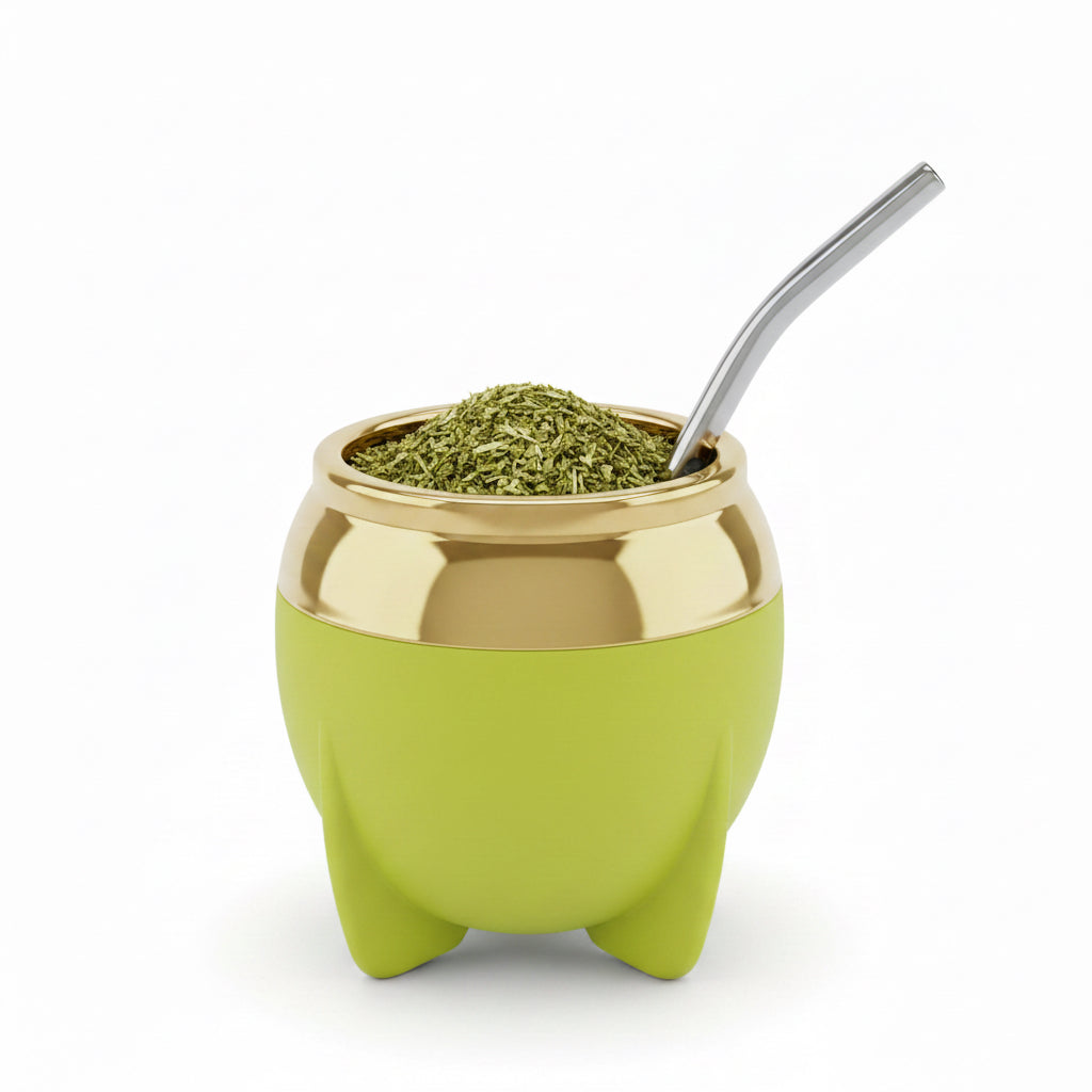 Mate Lindo Amarillo 160 ml Doble Pared + Bombilla de Acero Inoxidable