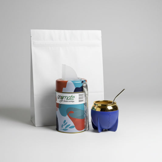 Pack Matero Completo Azul 160 ml con Yerbero 400 g y Bombilla Acero Inoxidable - Emporio Pewmayen