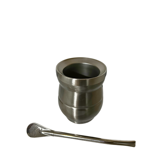 Mate Acero Inoxidable Doble Pared con Bombilla