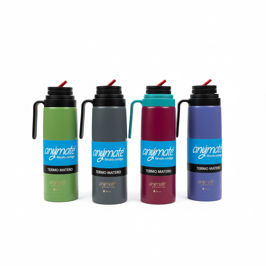Termo Matero 900 ml con Pico Cebador y Mango | Acero Inoxidable 304 Antigoteo - Emporio Pewmayen