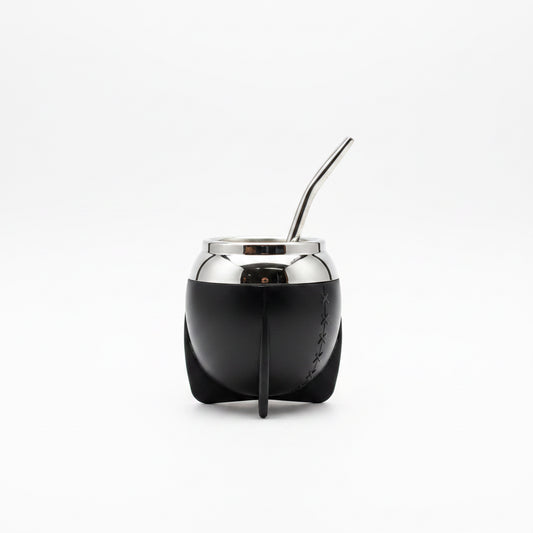 Mate Lindo Negro 160 ml Doble Pared + Bombilla de Acero Inoxidable