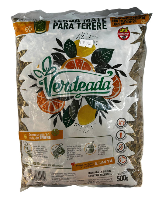 Yerba Mate Verdeada para Tereré 500 g | Yerba Argentina Suave y Estacionada - Emporio Pewmayen