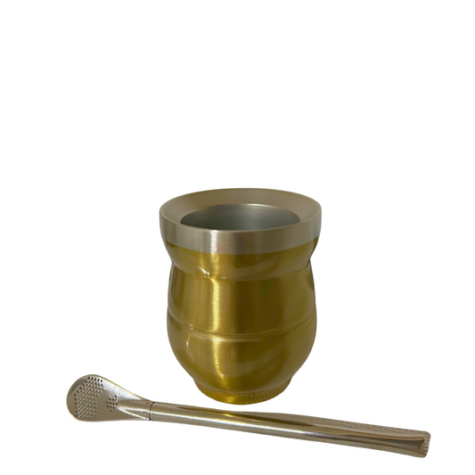 Mate Aluminio Doble Pared Amarillo con Bombilla