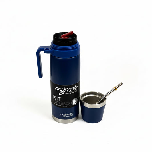 Kit Matero Azul Anymate 1 Litro de Acero Inoxidable – Termo + Mate Térmico 160 ml + Bombilla | Set Completo para Mate - Emporio Pewmayen