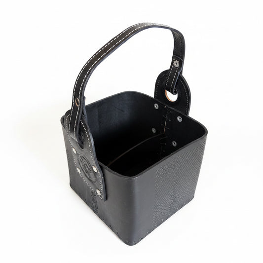Canasto Matero de Cuero Negro Artesanal Modelo Uruguayo | 100% Cuero - Emporio Pewmayen