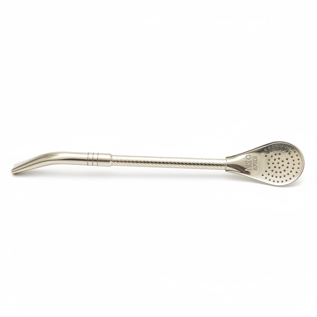 Bombilla Pico de Loro Artesanal 100% Alpaca Uruguaya 19 cm – Caño Cincelado y Filtro Cuchara - Emporio Pewmayen