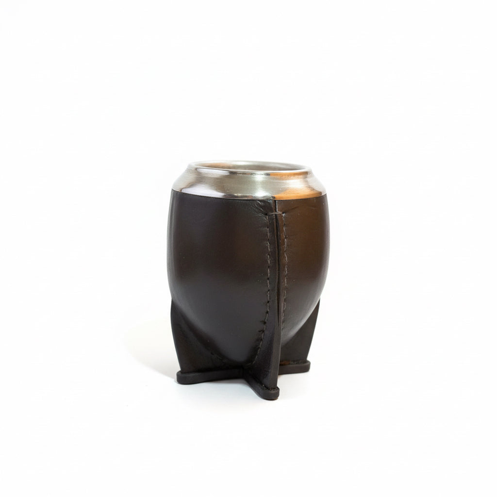 Mate Torpedo Uruguayo Negro de Calabaza Forrado en Cuero y Acero Inoxidable Premium - Emporio Pewmayen