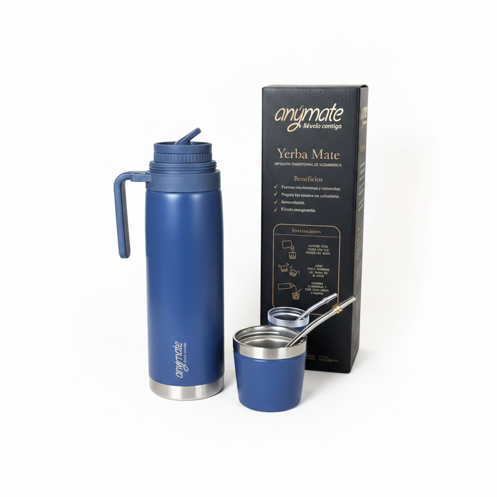 Termo Mate Anymate Azul 850 ml Acero Inoxidable - Emporio Pewmayen