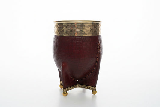 Mate Imperial Uruguayo de Calabaza Premium Cuero Repujado con Virola y Base de Alpaca - Emporio Pewmayen