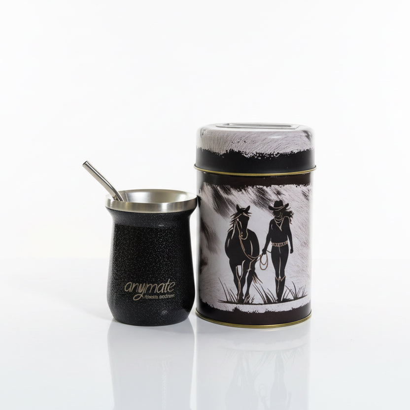 Pack Matero Country con Mate Negro Térmico de Acero Inoxidable 304 + Yerbero + bombilla - Emporio Pewmayen