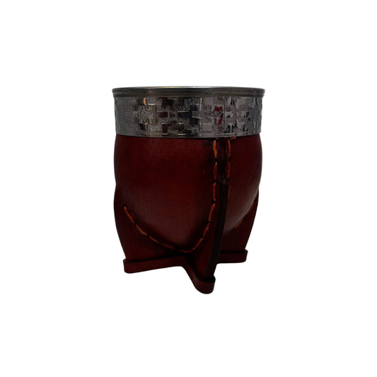 Mate Imperial Uruguayo de Calabaza Forrado en Cuero con Virola de Acero Inoxidable Cincelada - Emporio Pewmayen