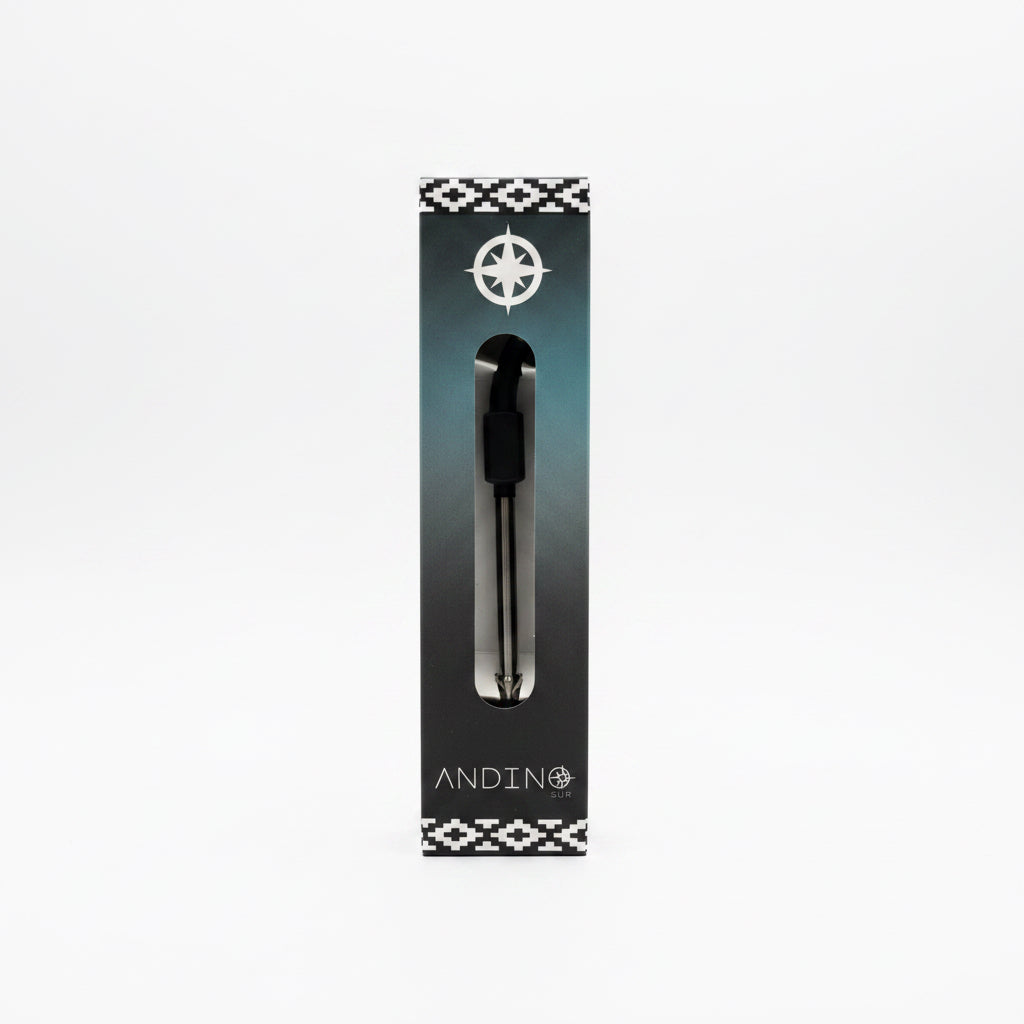 Bombilla Andino de Acero Inoxidable Negro + Limpiador y Caja