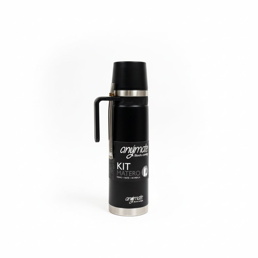 Kit Matero Anymate 1 Litro de Acero Inoxidable – Termo + Mate Térmico 160 ml + Bombilla | Set Completo para Mate