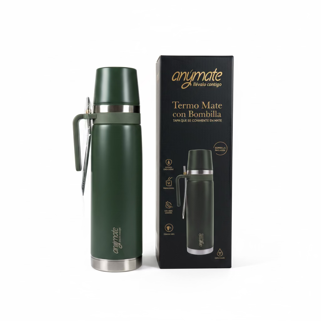 Termo Mate Anymate Verde 850 ml Acero Inoxidable - Emporio Pewmayen