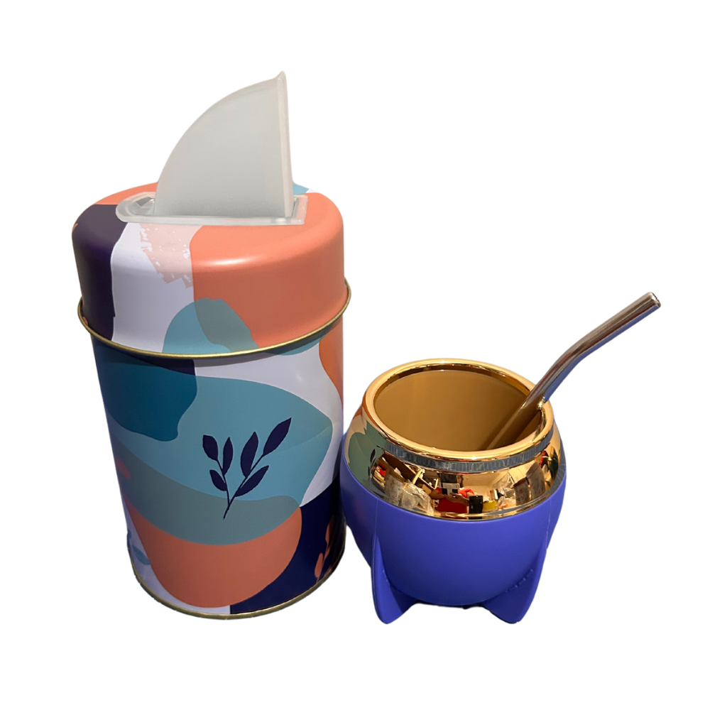 Set Matero Yerbera +Mate + Bombilla Azul