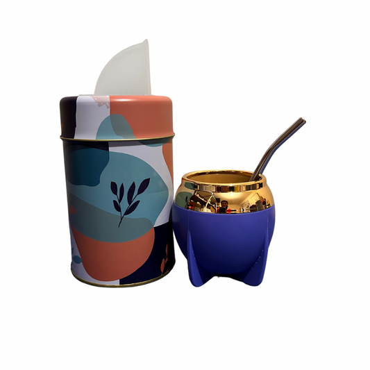 Set Matero Yerbera +Mate + Bombilla Azul