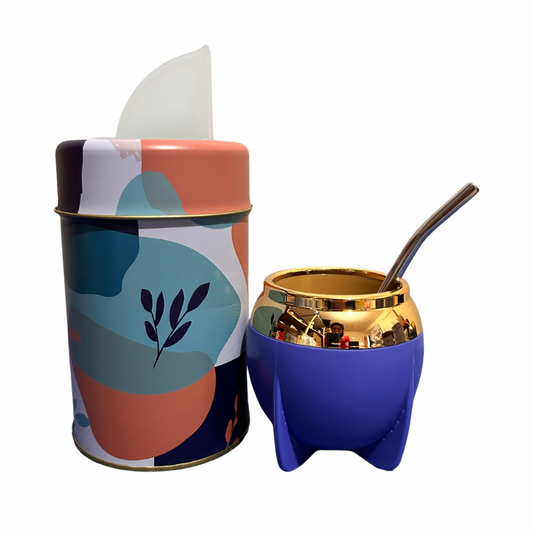 Set Matero Yerbera +Mate + Bombilla Azul