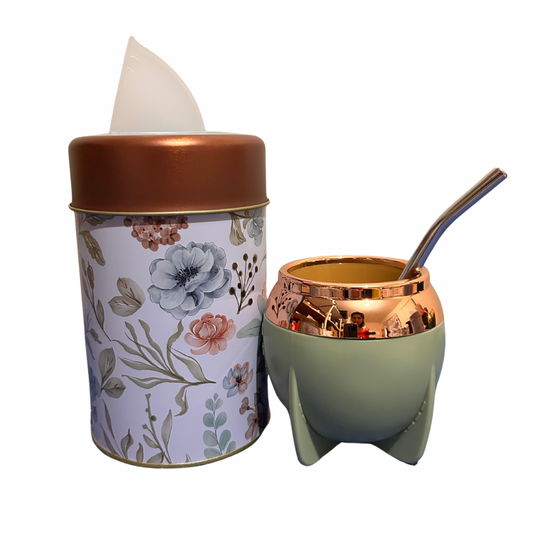 Set Matero Yerbera +Mate + Bombilla Flores