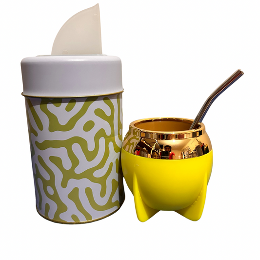 Set Matero Yerbera +Mate + Bombilla Amarillo