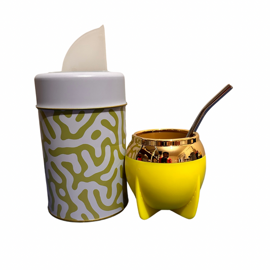 Set Matero Yerbera +Mate + Bombilla Amarillo