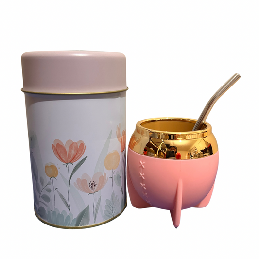 Set Matero Yerbera +Mate + Bombilla Rosado