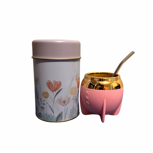 Set Matero Yerbera +Mate + Bombilla Rosado