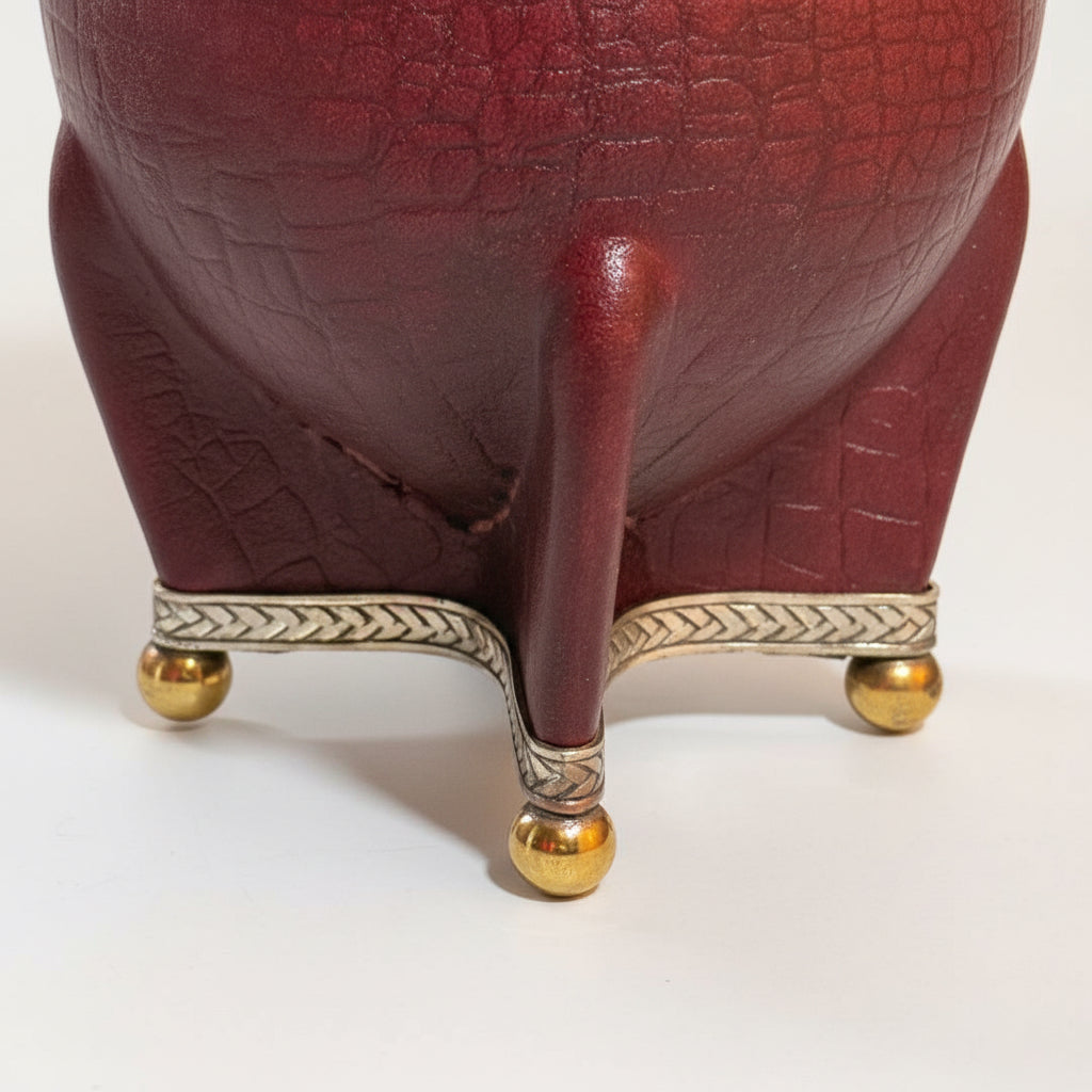 Mate Imperial Uruguayo de Calabaza Premium Cuero Repujado con Virola y Base de Alpaca - Emporio Pewmayen