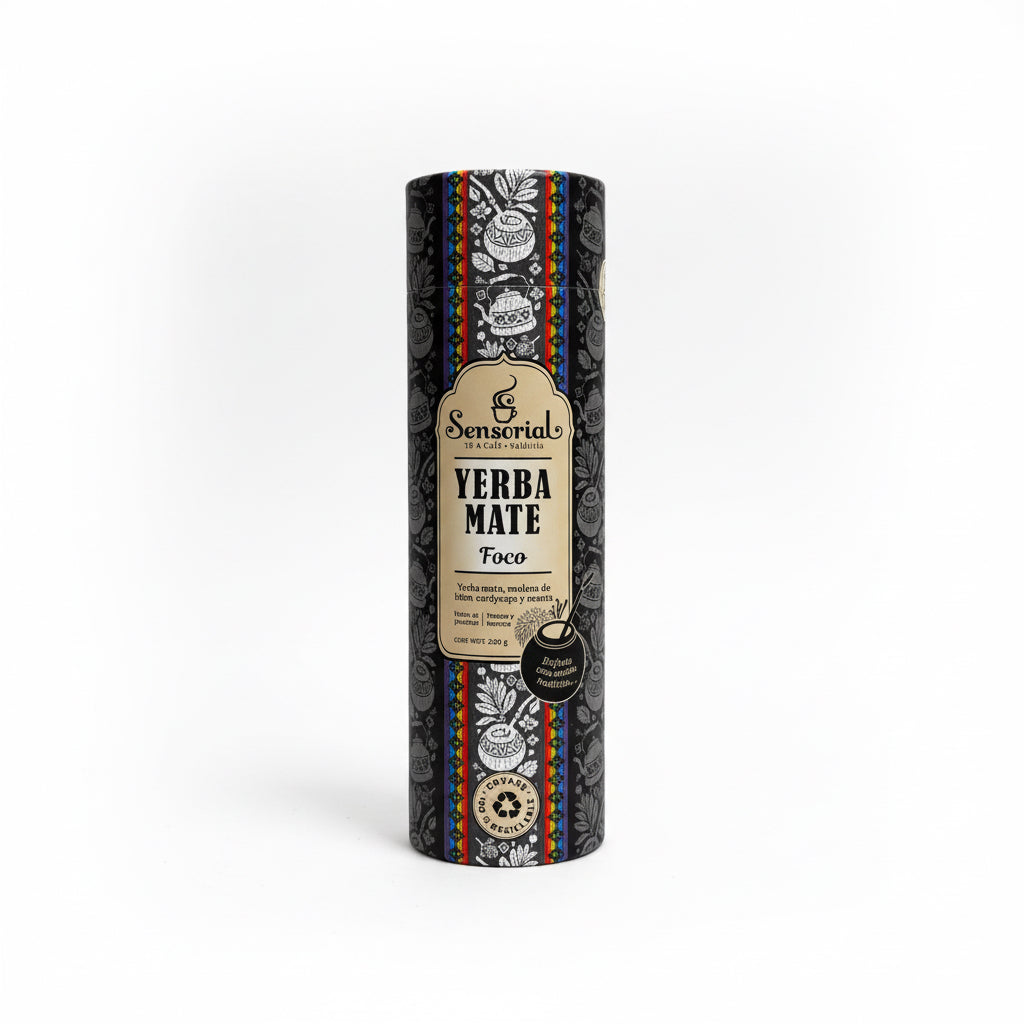 Yerba Mate Sensorial Foco 250 g | Con Melena de León, Menta y Cordyceps | Tarro Reutilizable