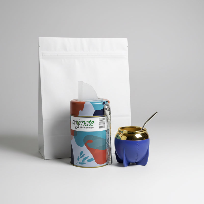 Pack Matero Completo Azul 160 ml con Yerbero 400 g y Bombilla Acero Inoxidable