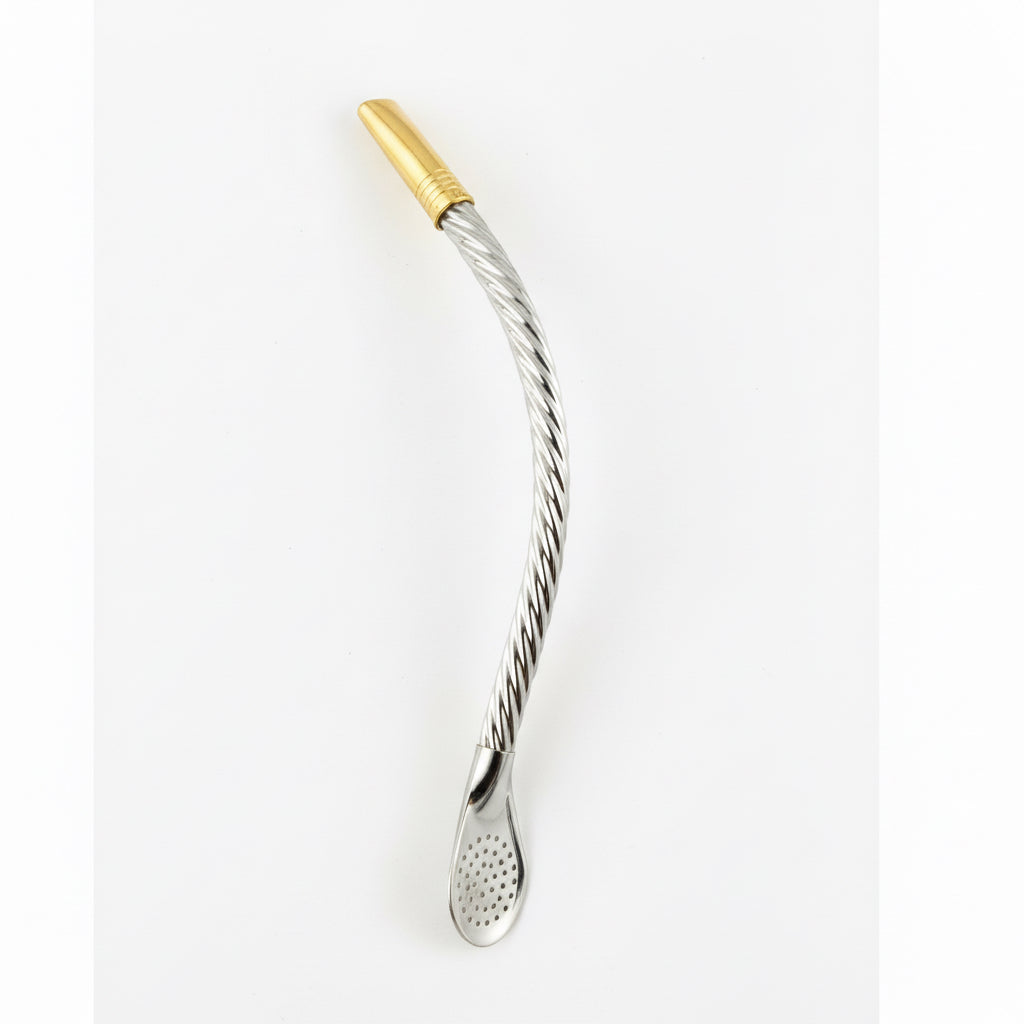 Bombilla Pico de Loro Alpaca Brasileña 19 cm – Filtro Cuchara y Boquilla Dorada - Emporio Pewmayen