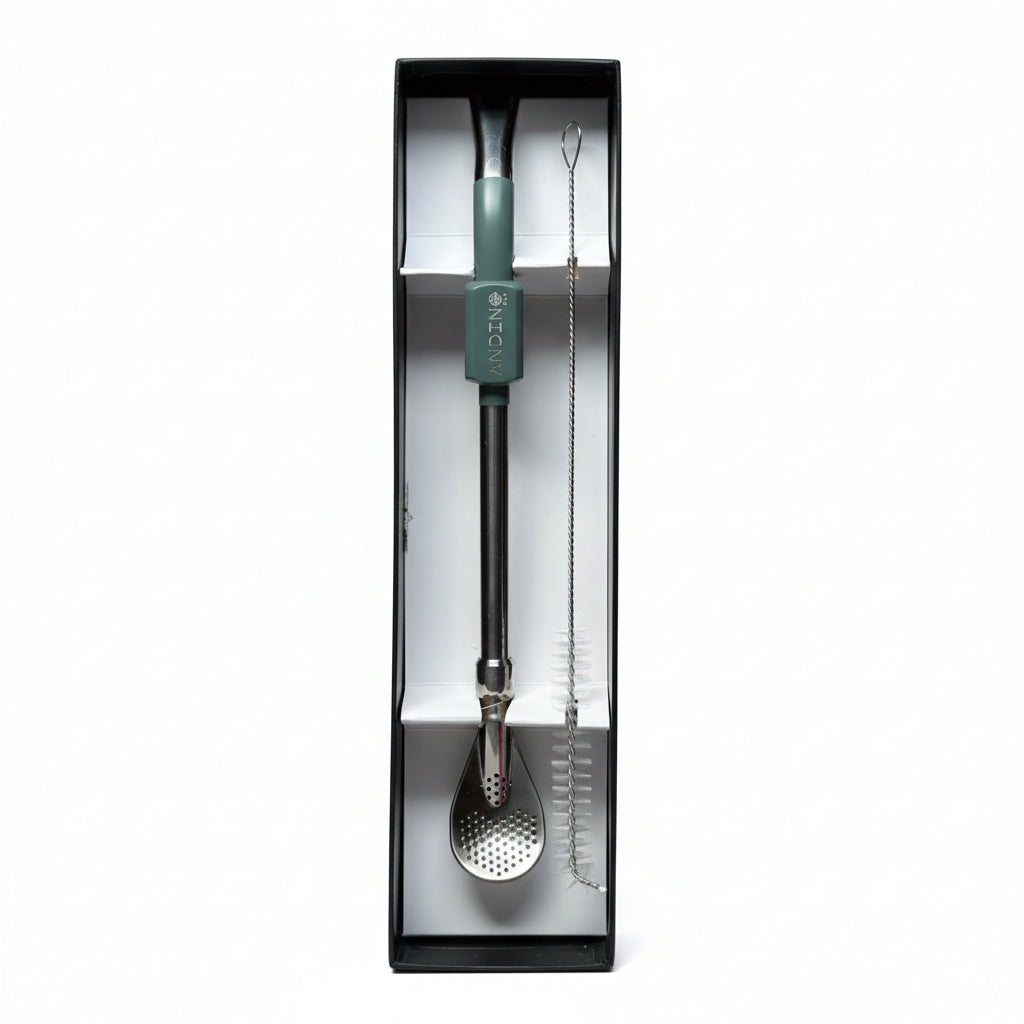 Bombilla Andino de Acero Inoxidable Verde + Limpiador y Caja - Emporio Pewmayen