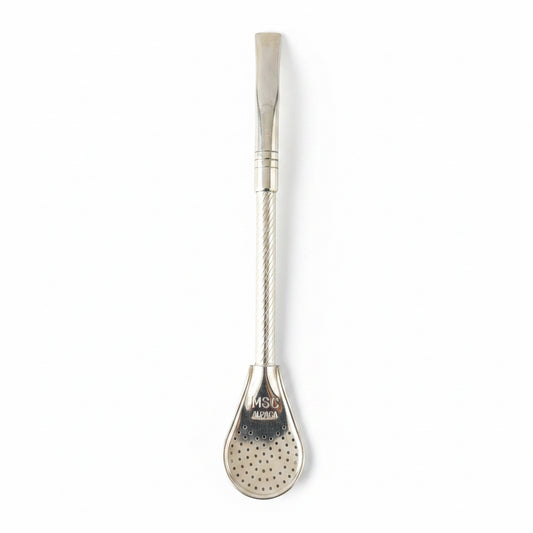 Bombilla Pico de Loro Artesanal 100% Alpaca Uruguaya 19 cm – Caño Cincelado y Filtro Cuchara - Emporio Pewmayen