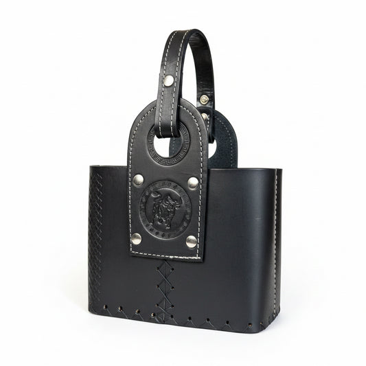 Canasto Matero de Cuero Negro Artesanal Modelo Uruguayo | 100% Cuero - Emporio Pewmayen