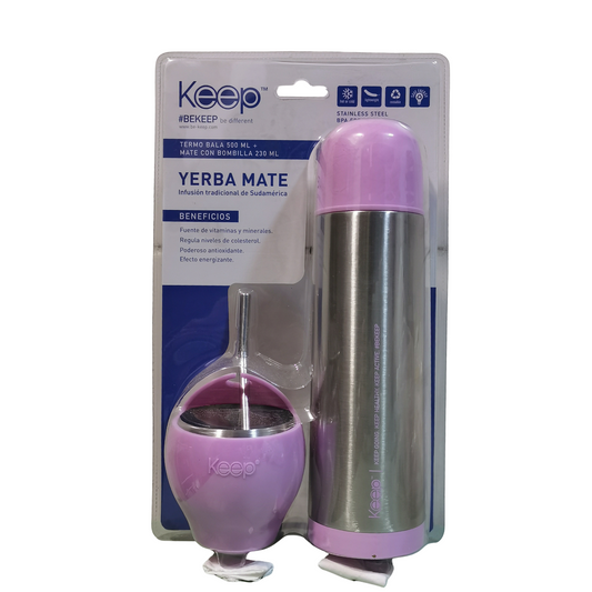 Kit Matero Keep Rosado Termo 500ml+Mate
