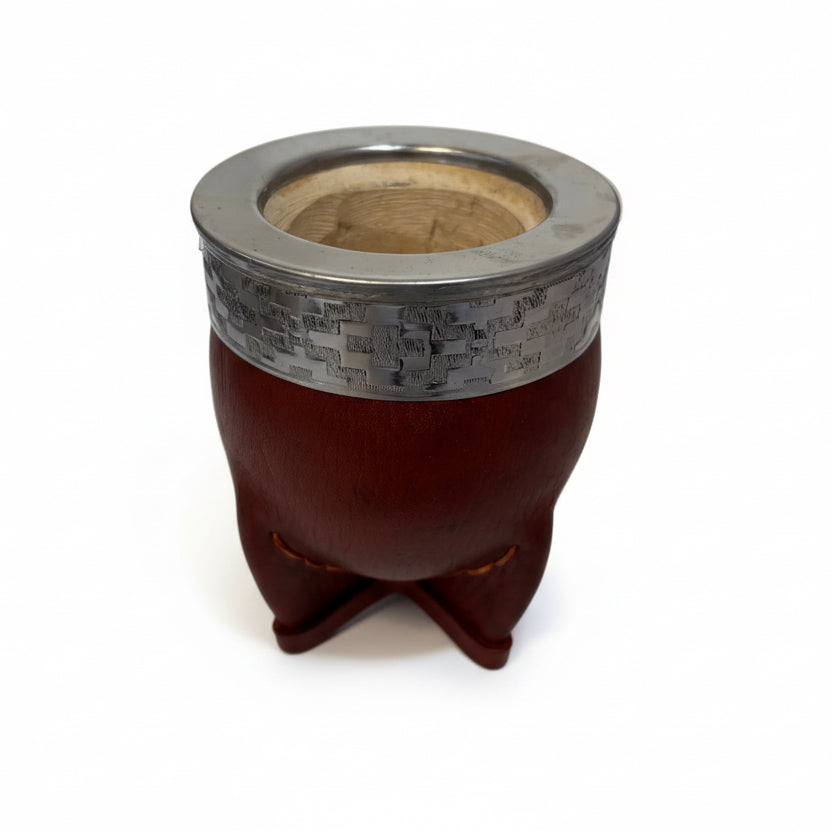 Mate Imperial Uruguayo de Calabaza Forrado en Cuero con Virola de Acero Inoxidable Cincelada - Emporio Pewmayen