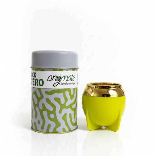 Pack Matero Completo Amarillo 160 ml con Yerbero 400 g y Bombilla Acero Inoxidable - Emporio Pewmayen