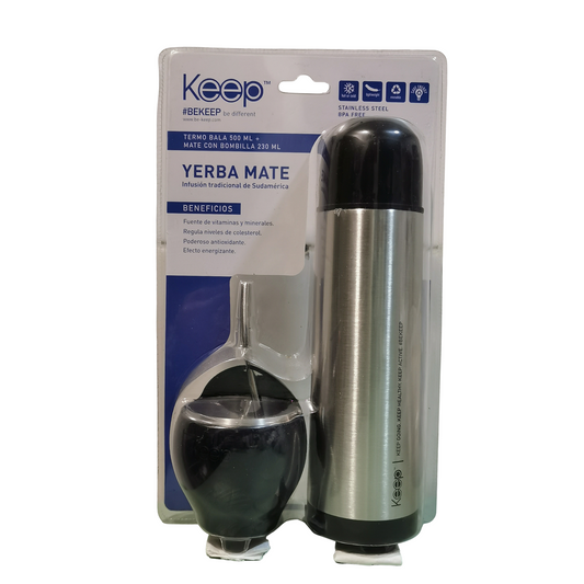 Kit Matero Keep Negro Termo 500ml+Mate