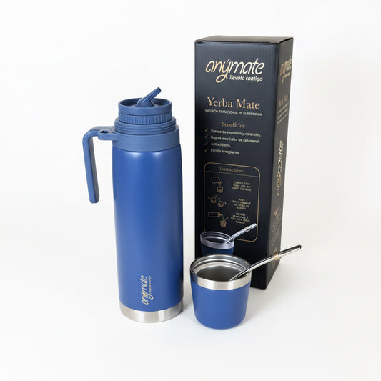 Termo Mate Anymate Azul 850 ml Acero Inoxidable - Emporio Pewmayen
