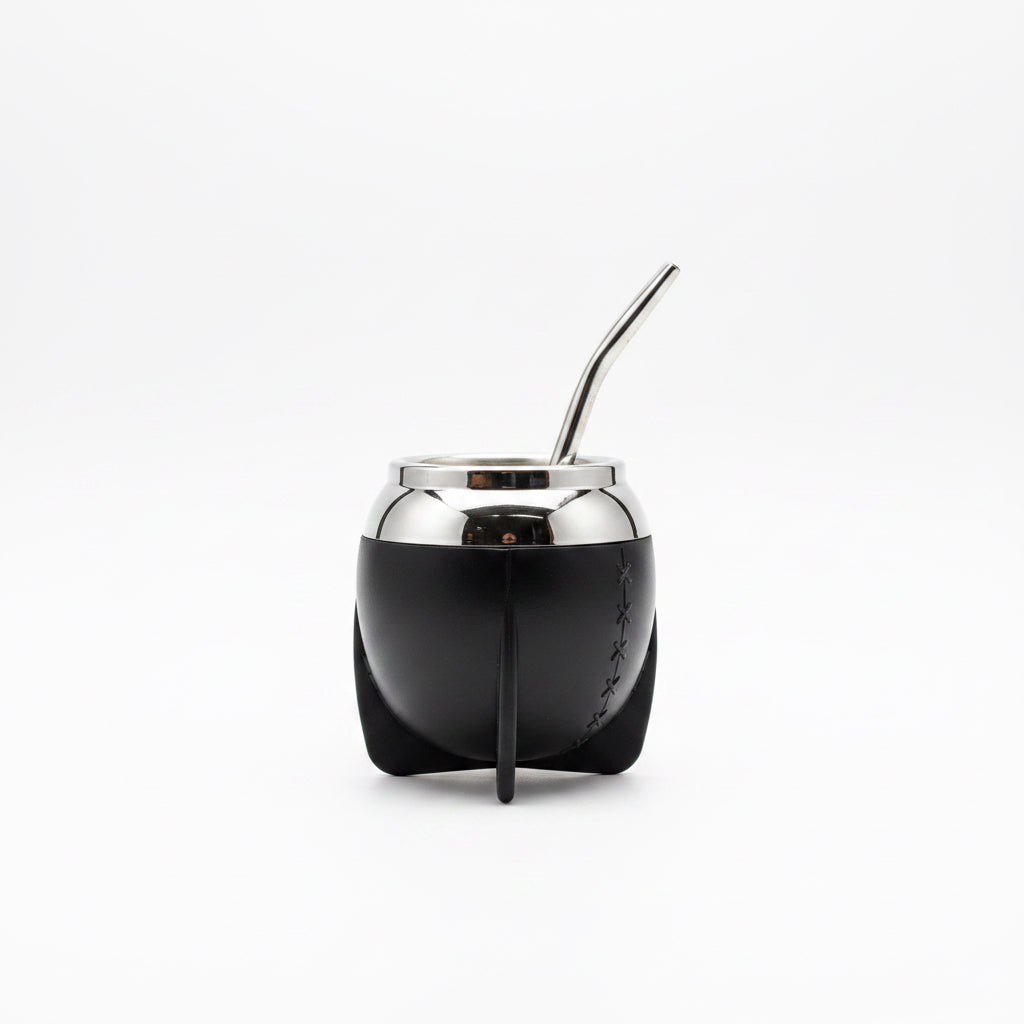 Mate Lindo Negro 160 ml Doble Pared + Bombilla de Acero Inoxidable