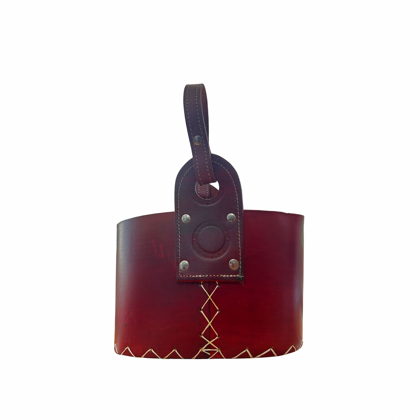 Canasto Matero Cuero Rojo Con Divisiones