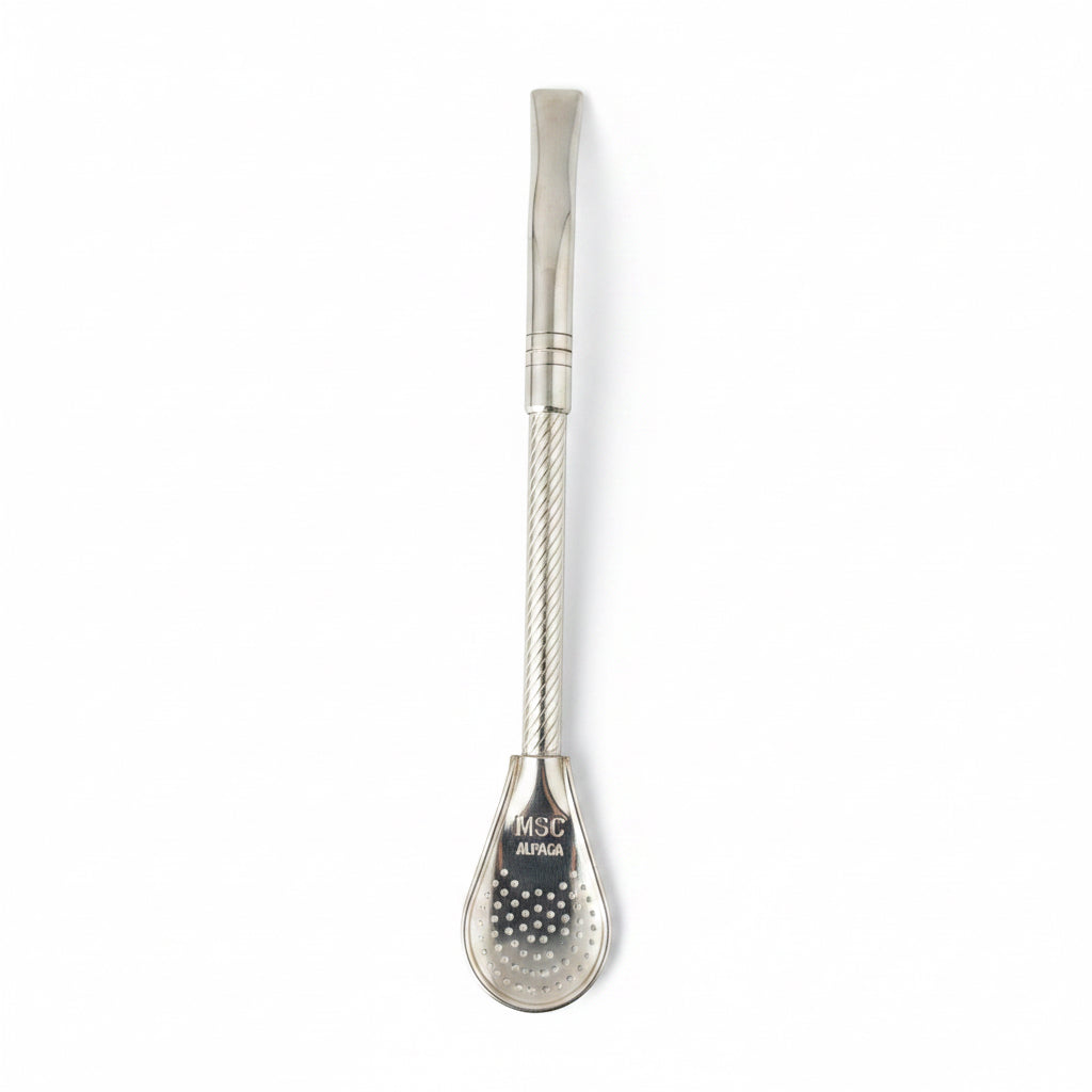 Bombilla Pico de Loro Artesanal 100% Alpaca Uruguaya 19 cm – Caño Cincelado y Filtro Cuchara - Emporio Pewmayen