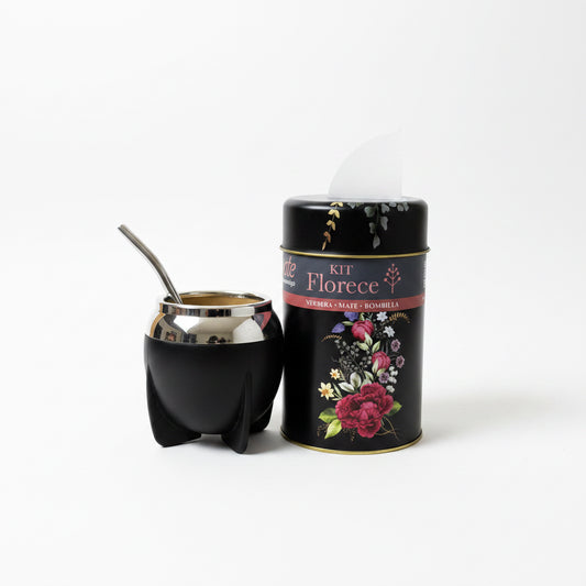 Pack Matero Florece Negro | Mate Lindo 160 ml + Yerbero Florece