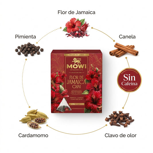Infusión MOWI Flor de Jamaica Chai – 12 Pirámides