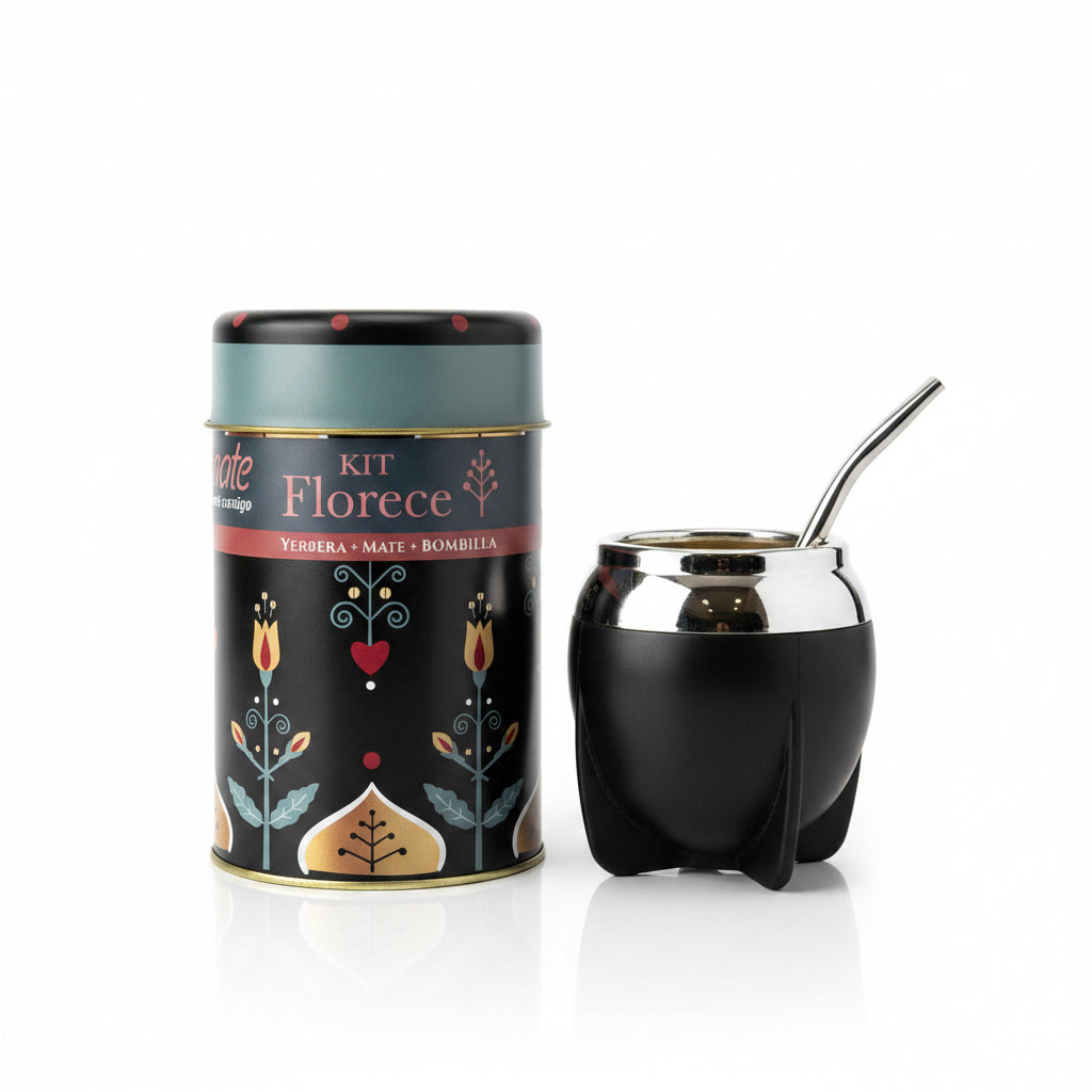 Pack Matero Florece Negro | Mate Lindo 160 ml + Yerbero Florece