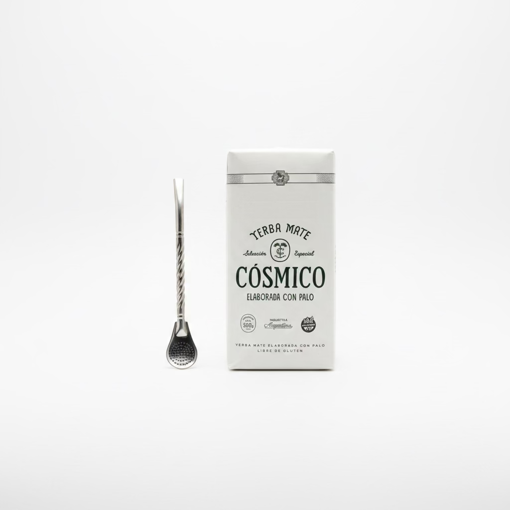 Pack Día del Padre Cósmico – Yerba Mate Cósmico + Bombilla Metálica para Mate 19 cm