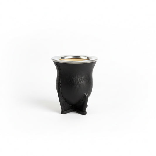 Mate Camionero Uruguayo de Calabaza Natural Forrado en Cuero con Virola de Acero Inoxidable - Emporio Pewmayen