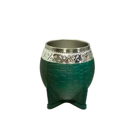 Mate Redondo Acero Inoxidable Verde Virola Cincelada 200ml