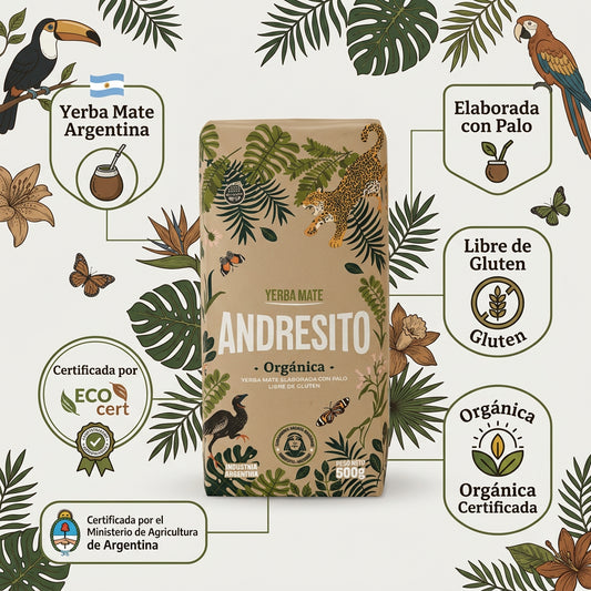Yerba Mate Andresito Orgánica con Palo 500 g – Libre de Gluten