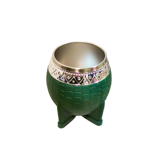Mate Redondo Acero Inoxidable Verde Virola Cincelada 200ml
