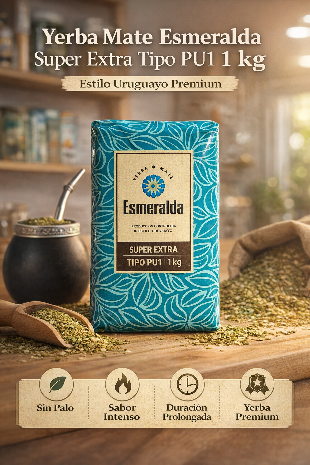 Yerba Mate Esmeralda Super Extra Tipo PU1 1 kg – Estilo Uruguayo Premium - Emporio Pewmayen